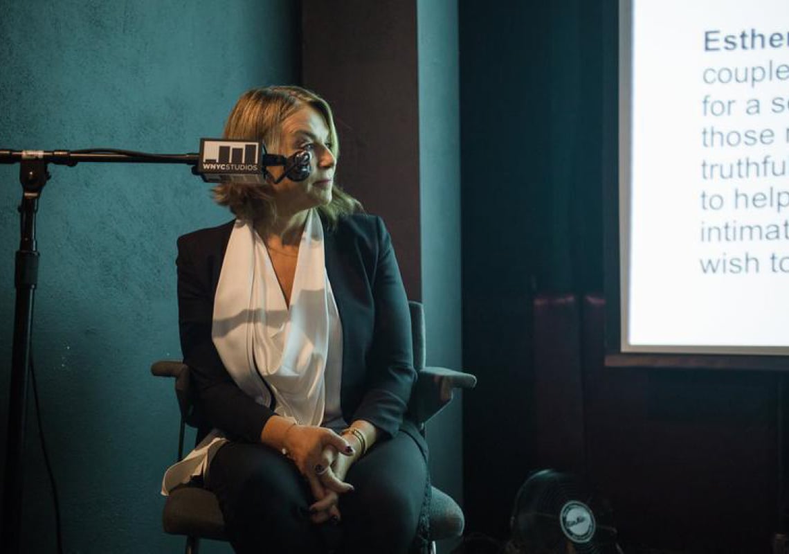 Psychotherapist Esther Perel in a recording studio.